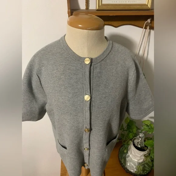 Abercrombie & Fitch Lux Soft Heavy Knit Gray Cardigan Jacket with Gold Buttons L - Picture 8 of 16